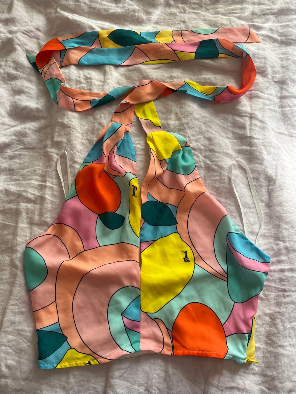 STAUD Multicolor KAI Halter Crop Top — Peach, Yellow, Teal, Coral, Pink